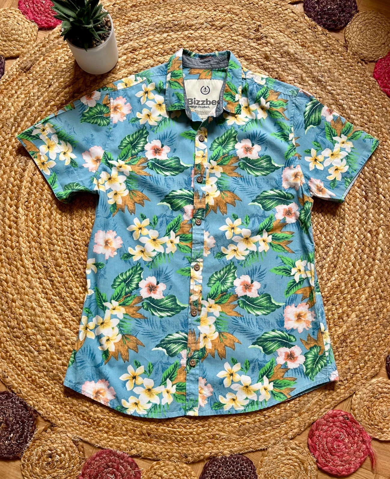 🌴🌺100% cotton Hawaiian beachwear tropical floral shirt Size M🦜🌸 – photo 5